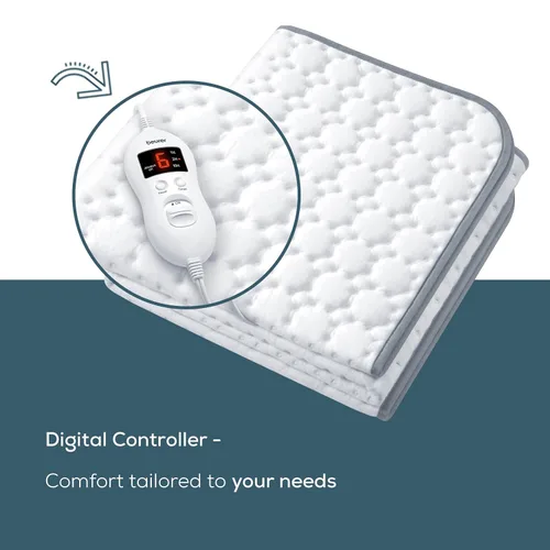 Vista 3 de Beurer UWB55 - Cubrecolchón térmico con 8 ajustes de temperatura y forro polar ultrasuave, 59 x 31.5 pulgadas, calentador de cama eléctrico