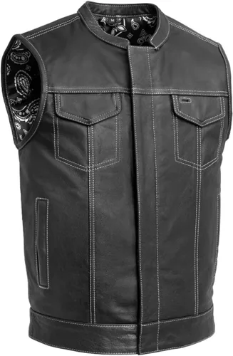 Vista 10 de First Mfg Co - The Cut - Chaleco de cuero para motociclista para hombre