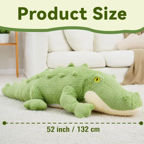 Vista 2 de Animales de peluche de cocodrilo gigante, animales de peluche de cocodrilo gigante, juguete de peluche de cocodrilo grande de 52 pulgadas, enorme