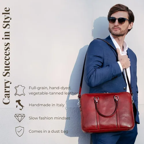 Vista 2 de Time Resistance Maletín de cuero - Bolso italiano de cuero de grano completo - Bolso de cuero genuino para portátil - Maletín para hombre y mujer