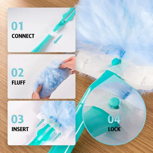 Vista 6 de 60 repuestos de plumero de 360° para Swiffer Duster con 2 asas mejoradas 60 recambios + 2 mangos