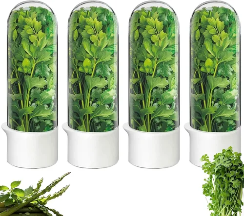 Vista 9 de Protector de hierbas, conservador de hierbas para refrigerador, recipiente de cilantro para refrigerador, hierbas frescas, lechuga, conservación