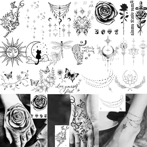 Vista 17 de 15 hojas de tatuajes temporales de colibrí de acuarela 3D de FANRUI para mujeres y niñas, pequeño, multicolor, colibrí, tatuaje, temporal, colorido