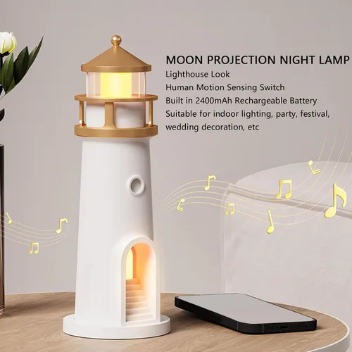 Vista 2 de Zunate Lámpara de luna proyector de luces nocturnas con sensor de movimiento, lámpara de faro de luna, lámpara de mesa LED recargable para niños