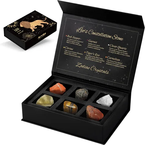 Vista 40 de Conjunto de regalo de cristales de Acuario, signos del zodiaco, piedras de nacimiento de cristales curativos con caja de horóscopo, cristales
