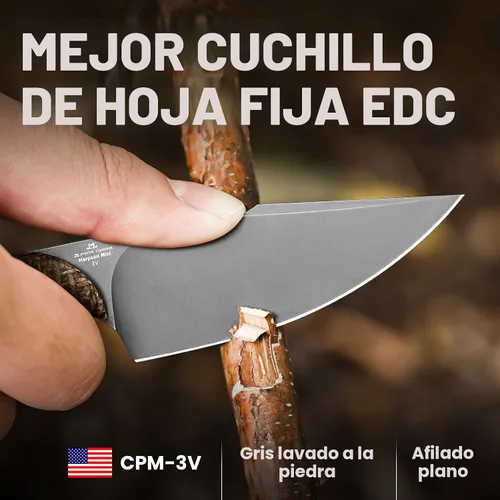 Vista 2 de Kizer Mini Harpoon Cuchillo de hoja fija con funda, cuchillo de caza de hoja de 3 V con mango de micarta, cuchillos pequeños EDC de hoja fija