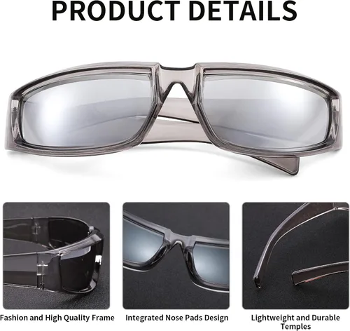 Vista 6 de COASION Gafas de sol envolventes para mujeres y hombres, gafas de sol rectangulares futuristas de moda, gruesas y gruesas, gafas de sol