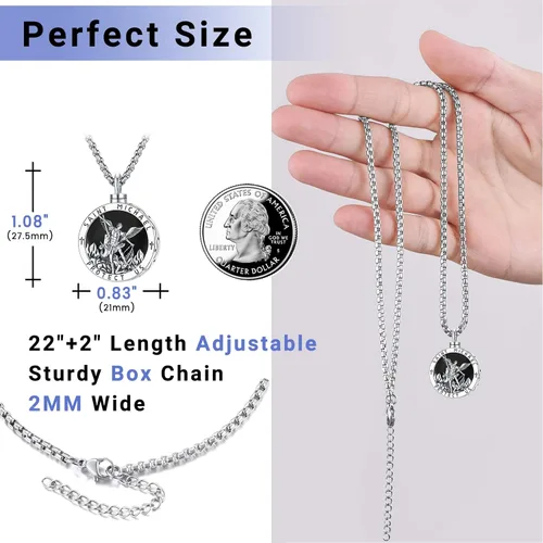 Vista 4 de Collar de plata de ley 925 con medalla milagrosa de San MiguelSan Cristóbal de JesúsSan BenitoVirgen María Milagrosa Medalla para hombres y mujeres