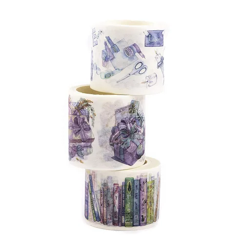 Vista 9 de Navy Peony Colorida Biblioteca de Libros Washi Tape Set (3 rollos anchos) - para diarios