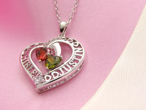 Vista 6 de GLAMCARAT Joyería personalizada grabada en 3D, collar de madre con 2 piedras de nacimiento, 2 nombres de niños, joyería familiar, collar de nombre