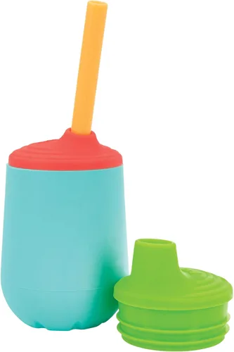 Vista 8 de Nuby First Training Cup Set - Juego de vasos de silicona con boquilla y pajita, 4 onzas, más de 6 meses, color azul