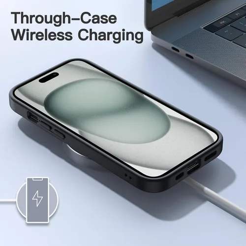 Vista 5 de JETech Funda mate para iPhone 15 de 6.1 pulgadas, a prueba de golpes, protección contra caídas de grado militar, cubierta trasera translúcida
