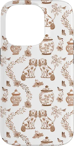Vista 16 de Funda para iPhone XS Max Preppy Marrón y Blanco Toile Chinoiserie Perros y Jengibre