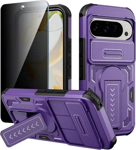 Vista 10 de Lanhiem Funda para Google Pixel 11 Pro XL / 10 Pro XL con protector de pantalla de privacidad, cubierta deslizante para cámara deslizante, cubierta