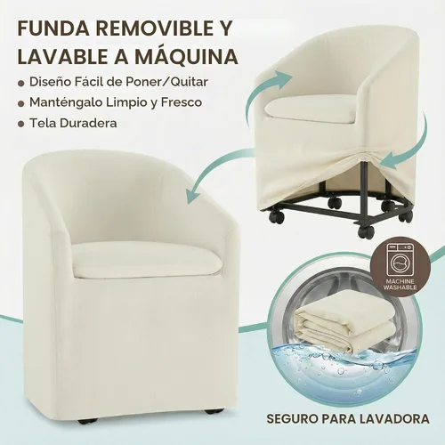 Vista 5 de KISLOT Juego de 1 sillas de comedor tapizadas con ruedas, color beige