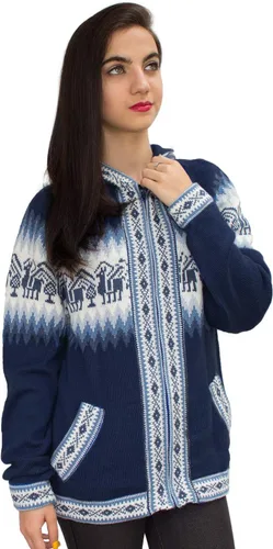 Vista 17 de Little Llamas Chaqueta Sudadera con Capucha de Lana de Alpaca Tejida Negro
