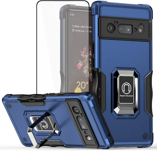 Vista 9 de Asuwish Funda de teléfono para Google Pixel 6 Pro con protector de pantalla de vidrio templado y soporte de anillo rígido híbrido resistente