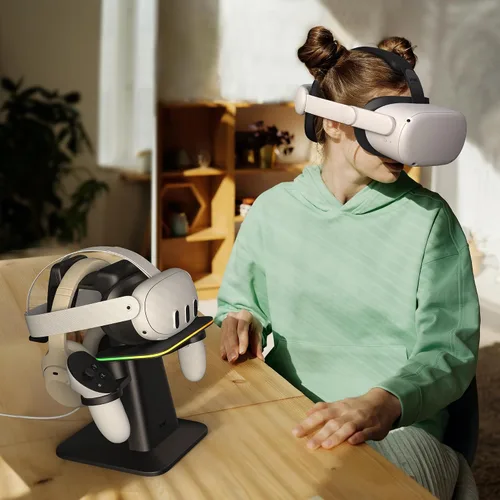 Vista 7 de KIWI design Charging Dock for Meta Oculus Quest 3Quest 2Quest Pro Accessories, Meta Officially Co-Branded, RGB Vertical Charging Stand and