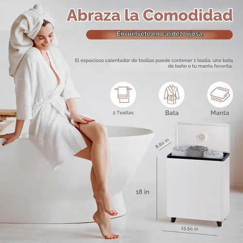 Vista 2 de SereneLife - Calentador de toallas rectangular, cubo con capacidad grande, calentador de toallas y mantas de un solo toque con tapa aislada, para 2