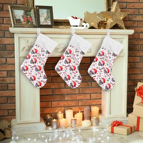 Vista 7 de Calcetines de Navidad de calaveras de Navidad grandes y cálidas de 18 x 12 pulgadas, decoración de medias de Navidad colgantes para la familia