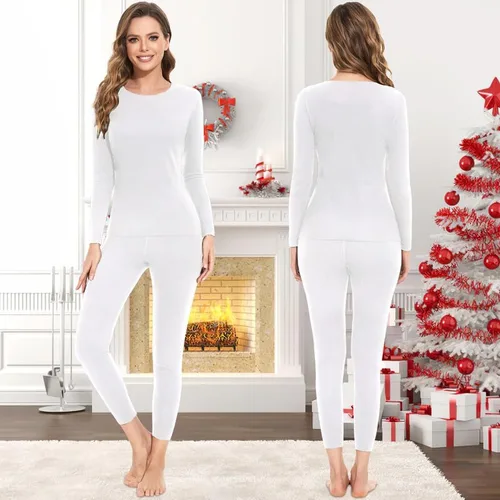 Vista 5 de SIMIYA Conjunto de ropa interior térmica para mujer, manga larga, corte libre, forro polar, capa base para clima frío