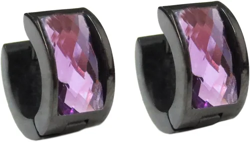 Vista 5 de Aretes de aro de acero inoxidable con cristal multicolor negro para hombres y mujeres