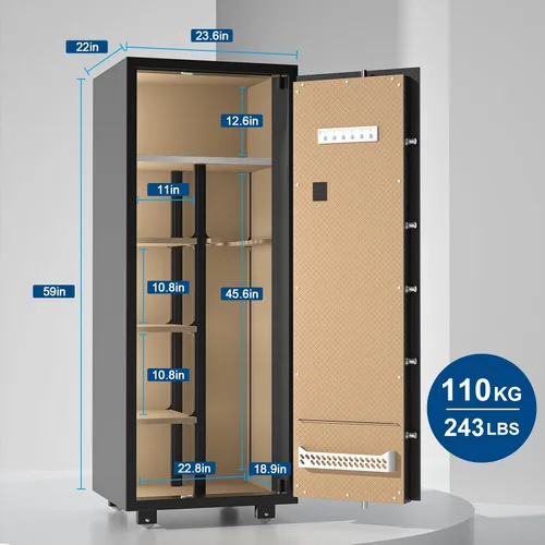 Vista 2 de TIGERKING Caja fuerte grande para armas de 6-8, para rifle y pistola en casa, armarios para rifles y escopetas con 3 estantes extraíbles
