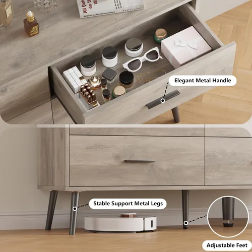 Vista 5 de Cómoda para dormitorio, cómoda de 46.5 pulgadas para armario con 6 Gris madera