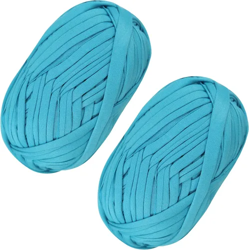 Vista 51 de 2 piezas de tela elástica para camisetas, hilo de crochet para tejer DIY, hilo de punto grueso tipo espagueti para proyectos de bolsos, mantas Aqua