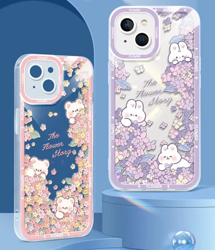 Vista 3 de Funda protectora de TPU suave con diseño de oso Kawaii con diseño floral rosa para iPhone 14