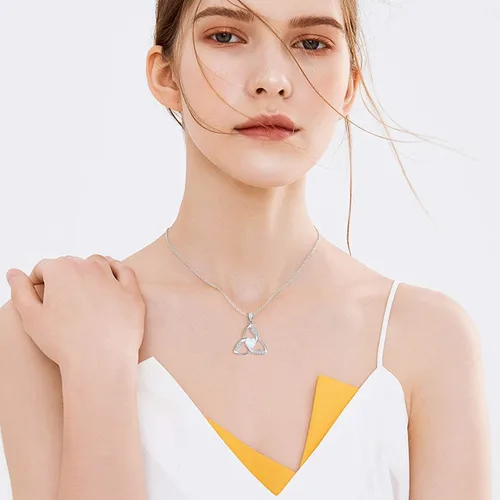 Vista 4 de JUSTKIDSTOY Collar celta de plata de ley 925 con nudo celta de la Trinidad de ópalo collar con colgante de ópalo de buena suerte regalos irlandeses
