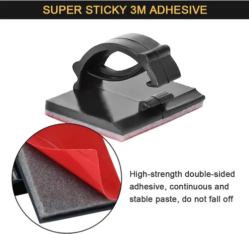 Vista 3 de Clips para Cables Autoadhesivos 3M Organizador de Cables, Sujetador de Alambre Abrazadera de Gestión Adhesiva para Escritorio Coche Cámara de Negro