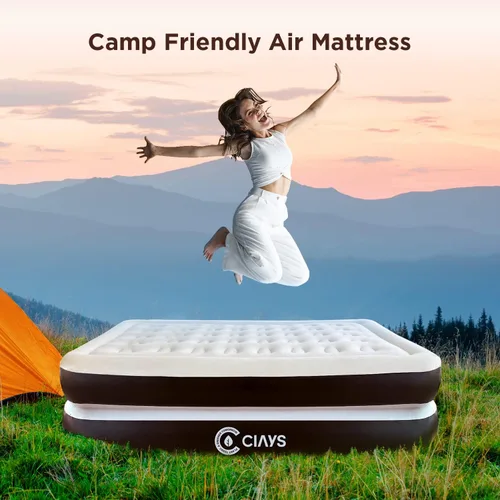 Vista 7 de Ciays Colchón de aire con bomba incorporada, colchón inflable con bolsa de transporte para el hogar y campamento, cama inflable de aire para Marrón