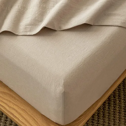 Vista 22 de MooMee Sábana bajera ajustable de solo 100% algodón lavado con textura parecida al lino, transpirable, duradera, suave, cómoda, bolsillo profundo
