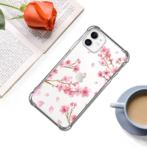 Vista 6 de Funda de flores de cerezo para iPhone 11 año 2019, cubierta trasera floral transparente rosa para niñas y mujeres, funda protectora a prueba