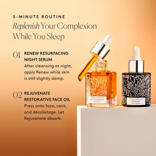 Vista 6 de Naked & Thriving El Set de Noche Suero Nocturno Renovador y Resurfacing (30 mL) + Aceite Facial Restaurador y Rejuvenecedor (35 mL) con Ácido