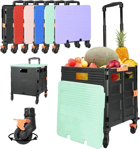 Vista 10 de Carrito plegable con ruedas giratorias, tapa magnética extendida, mango telescópico, ángulo ajustable para transportes, comestibles, oficina Gris