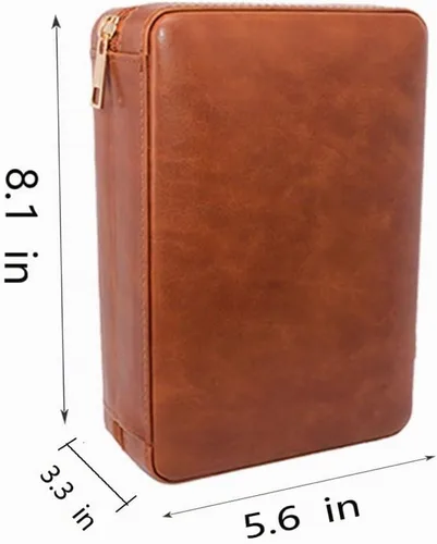 Vista 2 de AMANCY Elegante funda de humidor de 4 puros con forro de madera de cedro marrón marrón hecha a mano con 3 encendedores y cortador de cigarrillos