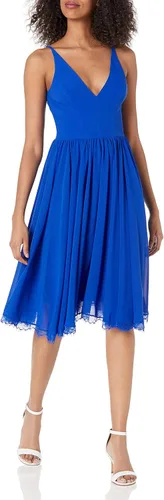 Vista 10 de Dress the Population Vestido midi Alicia con escote pronunciado de medios mixtos sin mangas ajustado y acampanado para mujer Negro