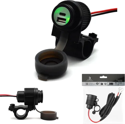 Vista 9 de Cliff Top Cargador USB para motocicleta, impermeable, doble puerto, 3.3A, 16.5W, adaptador USB para bicicleta, resistente para manillares de 7/8