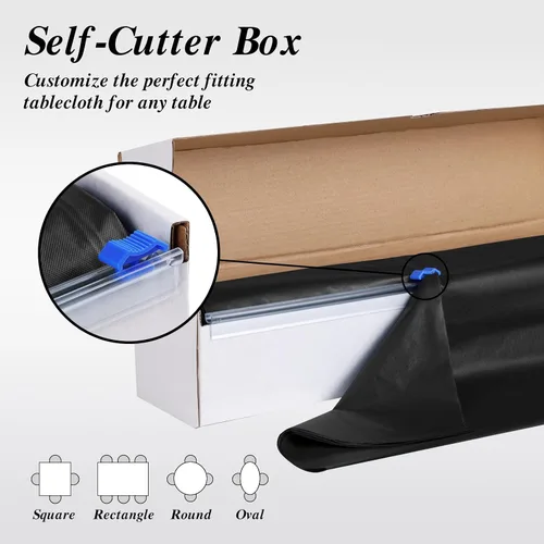Vista 3 de Goodluck Rollos de mantel de plástico de 54 pulgadas x 100 pies con caja de corte, mantel desechable negro, mantel de plástico para fiesta