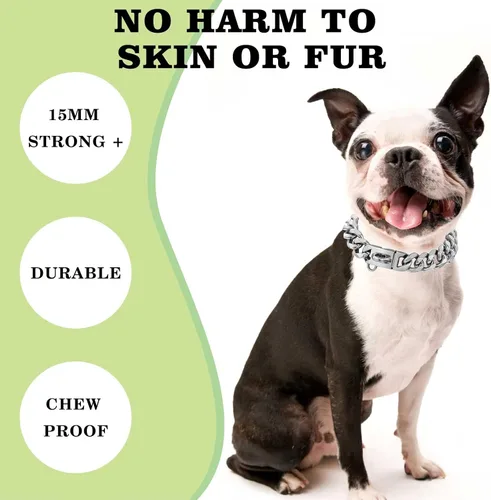 Vista 2 de Collares para perros de acero inoxidable plateado y dorado con cierre de seguridad, collar de cadena tipo cubano de 18 quilates para entrenamiento