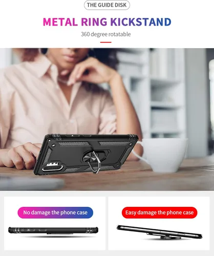 Vista 3 de Androgate Funda para Samsung Galaxy Note 10 Plus con protectores de pantalla HD, soporte de anillo de metal de grado militar, a prueba de caídas, a