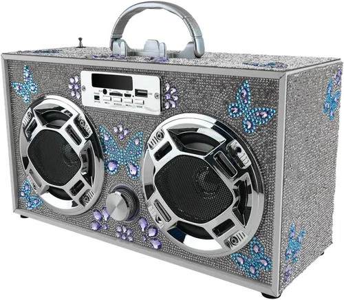 Vista 3 de Wireless Express - Altavoz portátil para fiestas: Boombox retro con Bluetooth, espectáculo de luces LED, radio FM mejorada, batería recargable