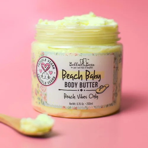 Vista 3 de Bella and Bear Beach Baby Body Butter - Crema hidratante de karité para mujeres, vegana, sin crueldad ni aceite, ayuda a prevenir las estrías