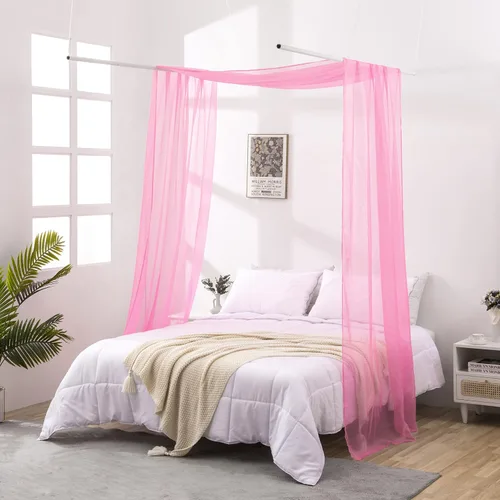 Vista 10 de Cortinas de Dosel para Cama de 144 Pulgadas de Largo, Cortinas de Dosel Transparentes Beige para Cama, Dosel de Cama para Niños y Adultos, Cortinas
