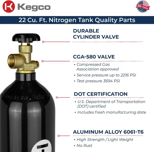 Vista 4 de Kegco Tanque de aire de nitrógeno de 22 pies cúbicos - Cilindro de gas de aluminio de alta presión (vacío)