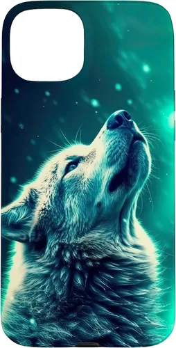 Vista 9 de Howling Wolf in Night Green Northern Lights Wolves Dog Lover Case for iPhone 16