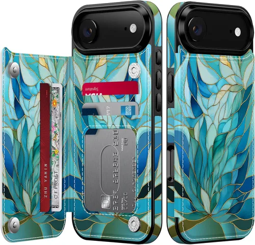Vista 39 de FUNMIKO Funda tipo cartera para iPhone 13 con tarjetero, bloqueo RFID, protección de grado militar y obras de arte impresas con rayos UV, cierre
