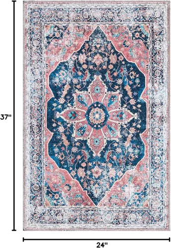 Vista 2 de Unique Loom Yara Collection - Alfombra de área - Aramis (2' x 3' 1" Rectángulo, azul marino/beige)